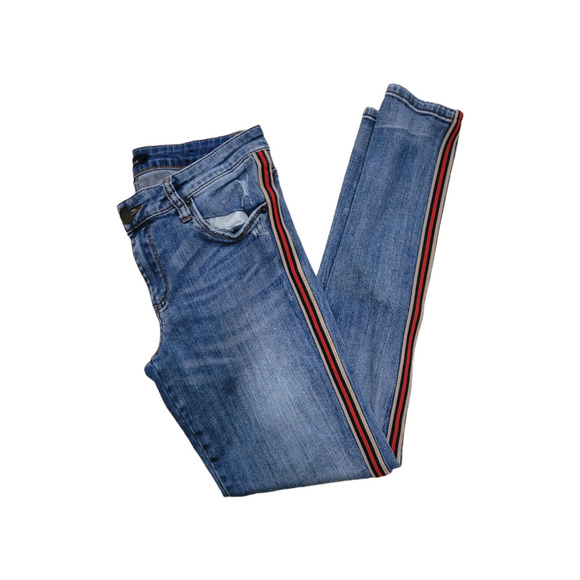 Sts BLUE Piper Skinny Straight Leg Red & Tan Stripe Blue Denim Jeans Sz. 6 - Picture 1 of 9